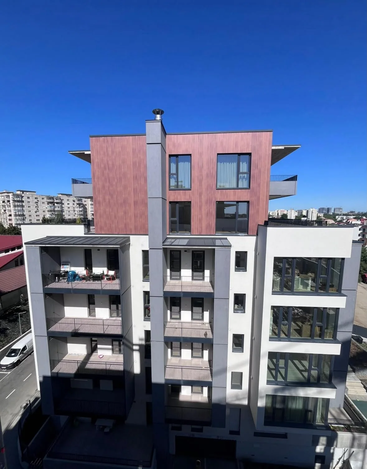 Residential façade detail with windows and balconies